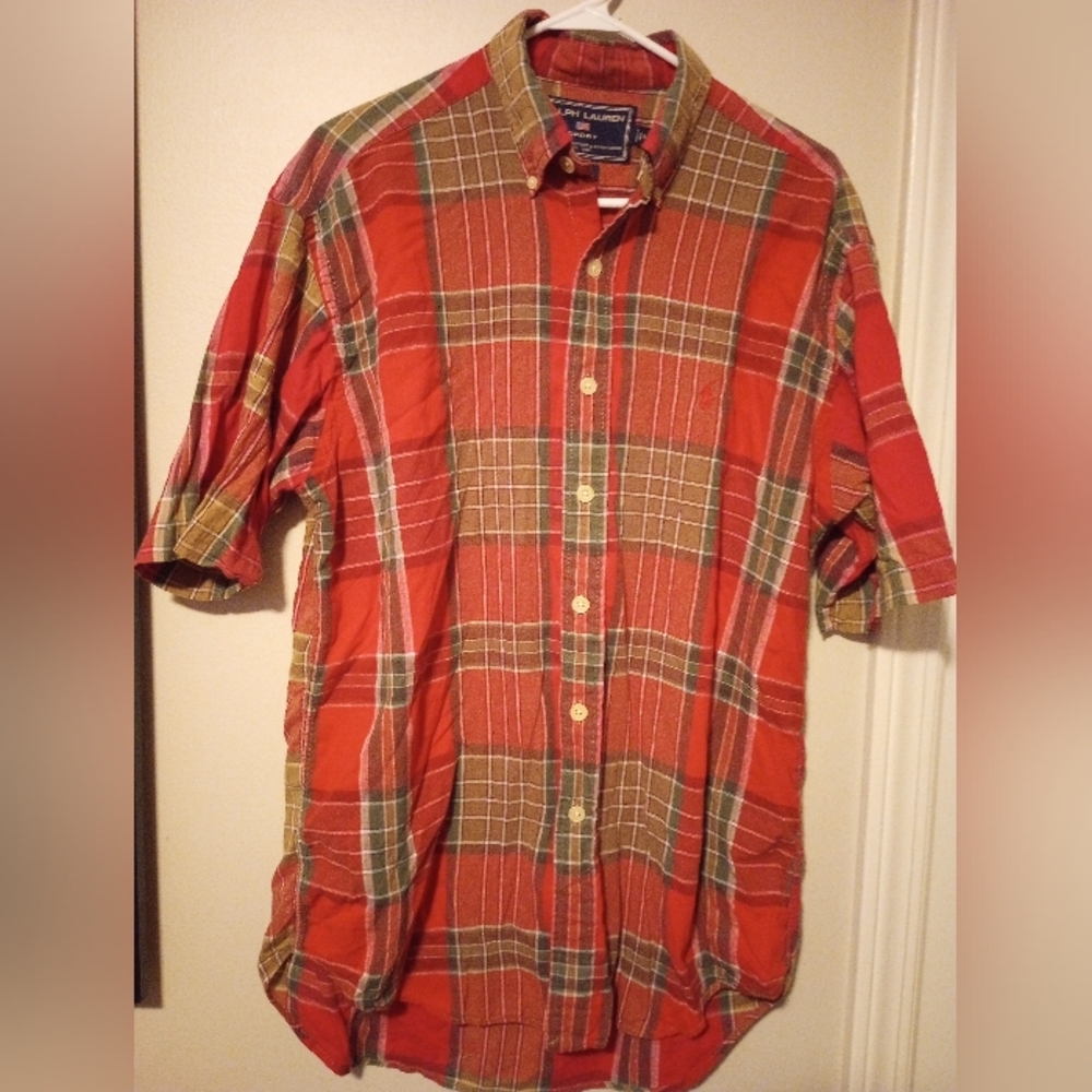 Ralph Lauren Sport men's short sleeve button down plaid shirt - Picture 2 of 5